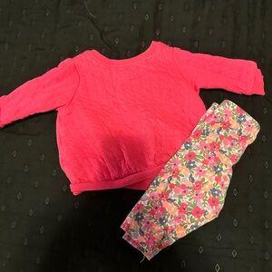 Pink Cable Knit Sweater and Floral Leggings Set